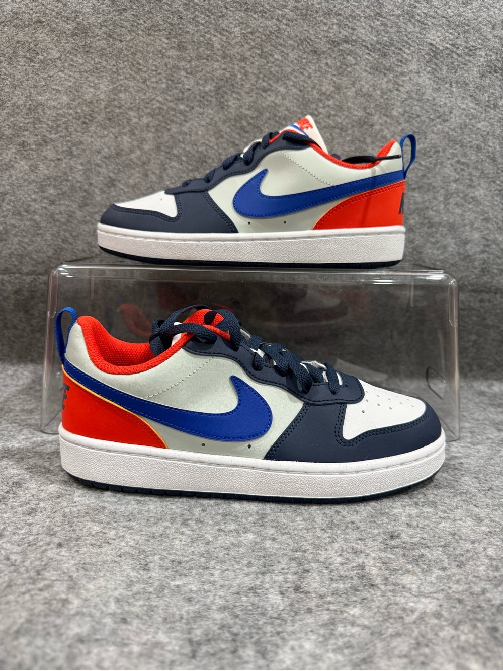 Nike Kids Low-Top 6.5Y=8W  Sneakers in Navy, White & Red-Orange